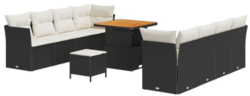 vidaXL 4-teilige Garten-Sofagarnitur mit Kissen, Schwarz und Creme, modulare Sitzmöbel für den Außenbereich – ideal für Patio und Balkon. Stylishe verstellbare Lounge-Möbel für Deine Terrasse.