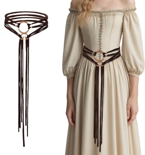 Abeillo Cintura lunga in corda medievale vichinga troll da donna, cintura a croce Ren Faire, cintura in corda da strega, accessori medievali da donna, marrone, L