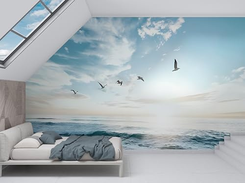 Fototapete Ostsee Sand 3D Effekt Selbstklebende Tapete Natur Dünen Seidenstoff Wandtapete Wanddeko Wohnzimmer Schlafzimmer Kinderzimmer - 150x105cm (Breite x Höhe) - Leuchtturm Sonne V16