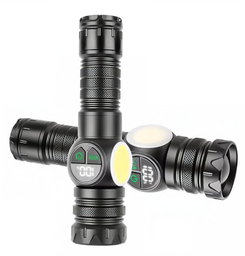 2 Stück LED Taschenlampe aufladbar USB extrem hell mit Zoom COB Seitenlicht | effektive Leuchtweite -200m, rot/blau Blitzlicht, Stroboskop, Handschlaufe, mit Magnet, leicht, robust