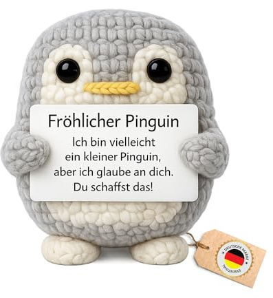 ESSENTIVAL® Premium Handmade Positiver Pinguin Pocket Hug aus Strickwolle, Kleine Umarmung, Kreative Glücksbringer für Prüfung, Abschluss, Mutmacher, Gute Besserung Geschenk, Kartoffel (Pinguin)
