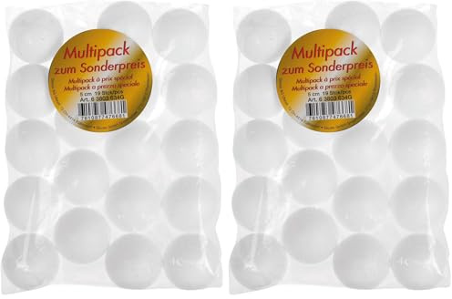 Glorex Styroporkugeln, weiß, Durchmesser ca. 5 cm, Großpackung mit 19 Kugeln, zum vielseitigen Basteln und Dekorieren (Packung mit 2)