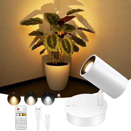 SMY Lighting Wandleuchte Innen, Kabellose Spotlight mit 10000mAh Akku, 3 Farbtemperaturen, Timing Funktion, Touch-und Fernbedienung, Dimmbar Wandstrahler für Schlafzimmer Wohnzimm Wandbild