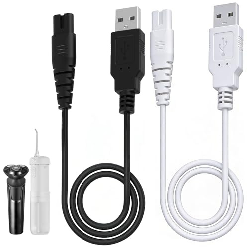 2 Pcs USB Charging Cable for Water Flosser, Portable Water Flosser Charger, Replacement Charger Compatible with Hangsun COSLUS Nicwell Fairywill Aquasonic Nicefeel Oralfree MOSPRO(1.24M Black&White)