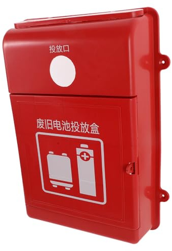 YARNOW Contenitore per Batterie Usate in Plastica Rossa con Struttura Chiusa, Montaggio a Parete, per Case e Aree Residenziali