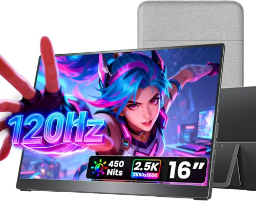 cocopar Ecran Portable 16 Pouces 2.5K QHD 110% sRGB 120Hz avec Haut-Parleur HDMI USB-C Moniteur Portable Monitor pour Ordinateur Portable MacBook Surface PC Xbox PS5, VESA, (Reconditionné)