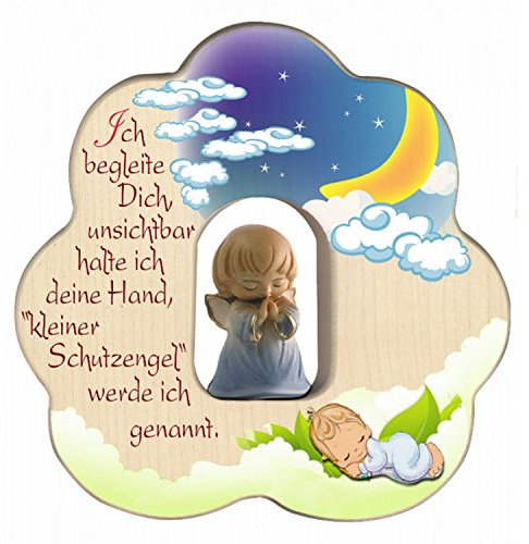 MaMeMi Schutzengel AUF Wolke mit Gebetsbüchlein für Jungen, Taufgeschenk in Blau mit Spruch & Engelfigur, ca. 12 cm, Wandbild zur Taufe oder Geburt
