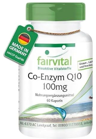 fairvital Coenzym Q10 100mg, 60 Kapseln, schluckfreundlich, HOCHDOSIERT, CoQ10 Ubichinon Kapseln, VEGAN