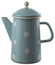 Münder Enamel Coffee Pot, Teapot - 1.6 Litres - Light Blue with White Dots - Nostalgic