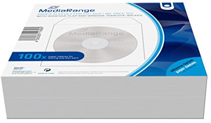 MediaRange – 100-Pack CD Paper Sleeves with Window and Adhesive Flap and Flipside