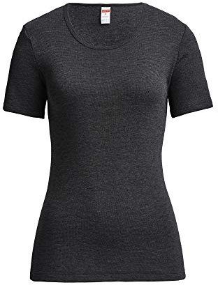 Conta Thermo Kurzarm Shirt, T-Shirt mit natürlicher Baumwolle, wärmende Unterwäsche für Damen, Rundhalsausschnitt, Damenbekleidung, in Farbe Schwarz Melange, Größen: 36/XS - 50/4XL
