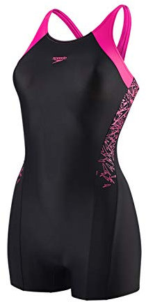 Speedo Boom Splice Maillot de Bain Fille Noir/Rose FR : M (Taille Fabricant : 26)