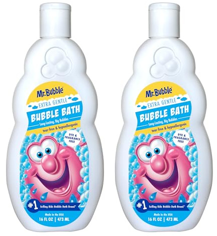 Mr. Bubble Extra Gentle Bubble Bath - Hypoallergenic, Tear Free Bubble Bath Solution Perfect for Sensitive Skin (Pack of 2 Bottles, 16 fl oz Each)