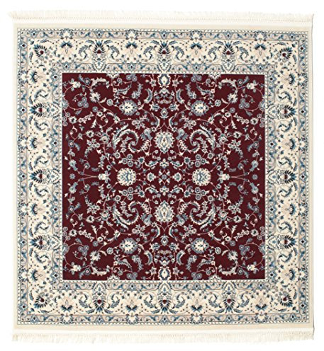 RugVista, Nain Florentine, Teppich, Mittelflor, 150 x 150 cm, Quadratisch, Oeko-Tex Standard 100, Polyester, Flur, Schlafzimmer, Küche, Wohnzimmer, Dunkel Rot, Dunkelrot