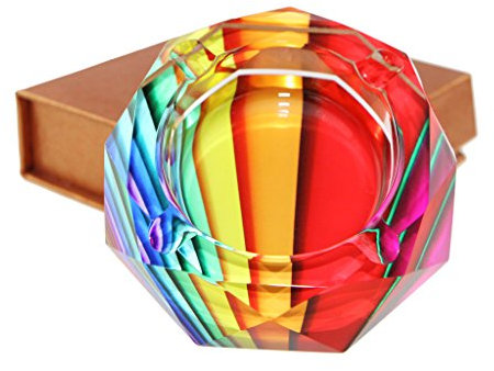 Beautiful Octagon Crystal Glass Ashtrays 3.9 Cigar Cigarette Ash Holder Case for Home Office Tabletop Decoration Dad Gift (Rainbow)