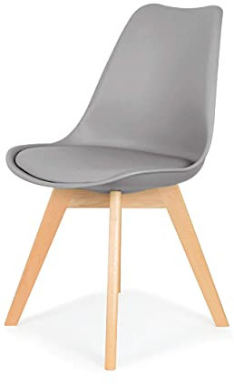 IHANA Esszimmerstuhl mit bequemem Sitzpolster und Beinen aus massivem Buchenholz, für modernes Esszimmer, Wohnzimmer, Schlafzimmer, Küche und Lounge, Grau