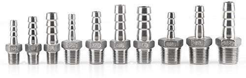 1 x SS304 Stainless Steel Barbed Hose Connector with Thread Adaptor DFE Tail Pipe 1/8~3/4 BSP Hose Tail Fitting Stainless Steel Connector