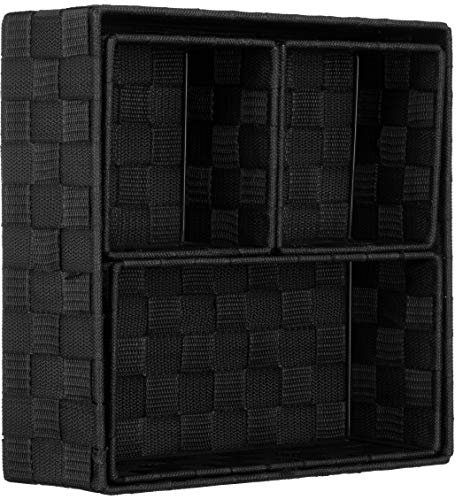 Brandsseller 4er Set Aufbewahrungsboxen - 28x28x10 cm, 26x13x9 cm, 13x13x9 cm (2x) – eckige Regalkörbe ohne Deckel – Rattanoptik, geflochten mit Metallrahmen - Braun