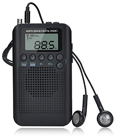 Songway AM/FM Pocket Digital Radio Alarm Clocks Sleep Timer Built-In Loudspeaker Portable Small Radio with Earphone for Outdoor, Running, Hiking, Travel (Black)
