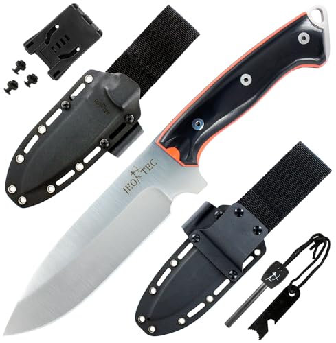 JEO-TEC Nº39: Couteau de Survie Full Tang pour Bushcraft Camping Randonnée Chasse Outdoor, Pleine Soie à Lame Fixe 14,5 cm Inox MOVA-58, Gaine Avec Allume-Feu, Fabriqué en Espagne