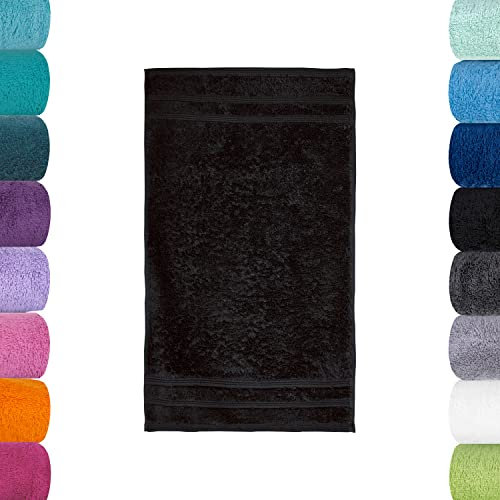 Lavea 2er Set Gästetücher, Schwarz, 30 x 50 cm Premium Frotteeserie Bali | GOTS Zertifiziert, 100% Bio Baumwolle