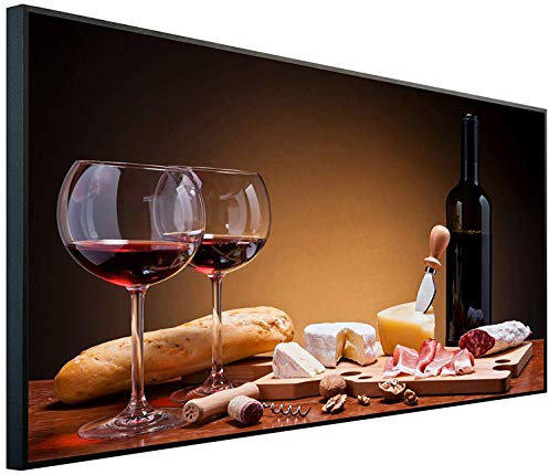 Ecowelle Infrarotheizung mit Bild | 750 Watt | 60x120 cm | Infrarot Heizung| | Made in Germany| c 62 Brot, Schinken, Käse und Wein