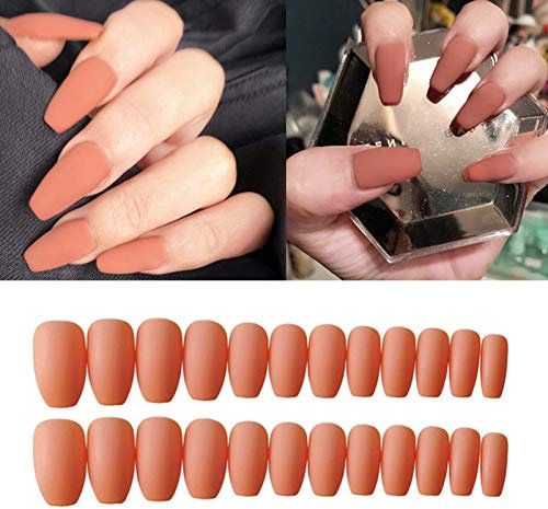 Jie Du 1 Set Faux Ongles Orange Faux Ongles Long Mat Faux Ongles Faux Ongles Faux Ongles Faux Ongles Pour Femmes Et Filles