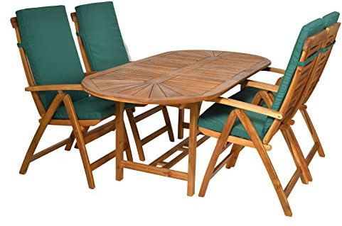 Rattanland | Bristol Gartenmöbel Set mit 4 Ascot Stühlen - exotisches Holz, Akazie FSC-Zertifikat (grüne Kissen), (153-195) x 90 72 cm, BGS