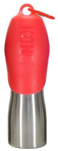 KONG H2O - Bottiglia d'acqua per cani in acciaio inox e ciotola da viaggio, 708 ml, colore: Rosso
