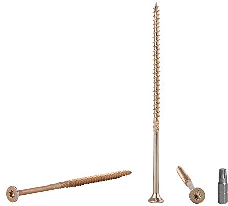 Lot de 80 vis à bois en acier zingué jaune Tête Torx Type 17 Tête fraisée Vis à panneaux d’aggloméré 6,0 x 160 mm