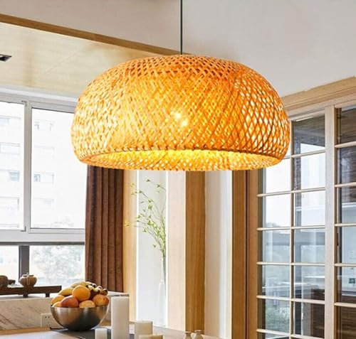 Lampada a sospensione in bambù intrecciata a mano Paralume a doppio strato Lampada da soffitto a lampadario a soffitto cava intrecciata in bambù per bar, caffè, sala da pranzo, hotel, stile 1