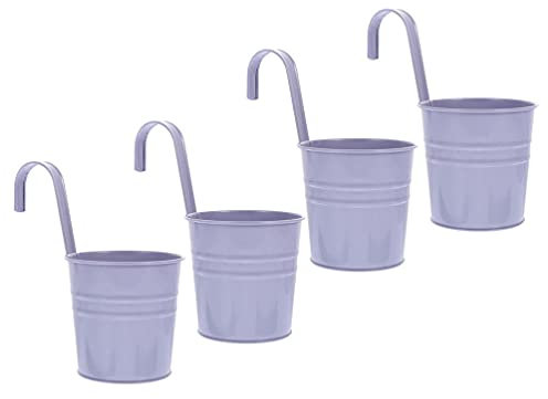 Cabilock Blumentopf 4Pcs Hängen Pflanzer Töpfe mit Abnehmbare Balkon Pflanzer mit Entwässerung Loch Metall Eimer Anlage Halter für Gardenn Geländer Fenster Terrasse Dekoration Lila Blumentopf Hängend