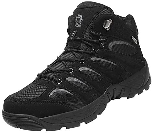IYVW 5.AA K588 Mens Military Flock Desert Boots Tactical Combat Boots Lace Up Mid-Calf Boots Black Non-Slip Shoes for Outdoor Hiking Footwear Black 8.5UK