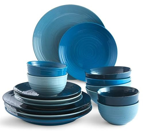 Siterra 16-teiliges Casual Ocean Blue Geschirr-Set (Service für 4)