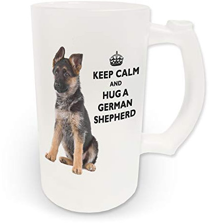 16oz Keep Calm and Hug A German Shepherd Novelty Frosted Glass Beer Stein