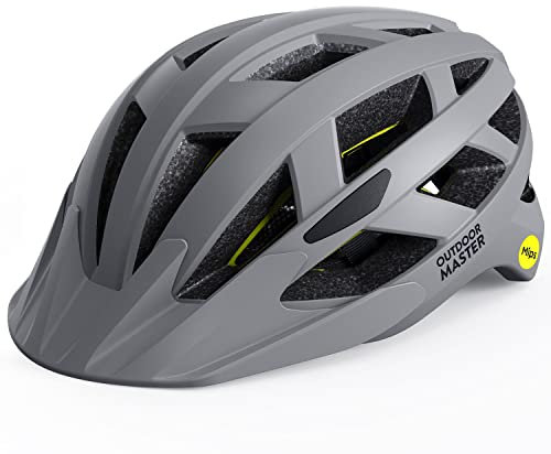 OutdoorMaster MIPS Fahrradhelm - Zwei herausnehmbare Innenfutter & Belüftung in Multi-Environment - Fahrradhelm in Mountain, Autobahn für Jugendliche & Erwachsene (Pavement Grau, 55-58CM)