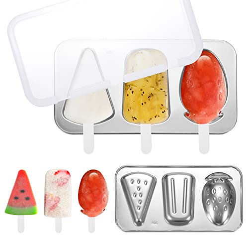 Moule à Glace, Moules à Popsicle en Acier Inoxydable, sans BPA Réutilisables Moulle Esquimaux avec Bâtonnets et Couvercles pour Enfants Adultes DIY Glace Maison, Sorbet, Yoghurt, Jus