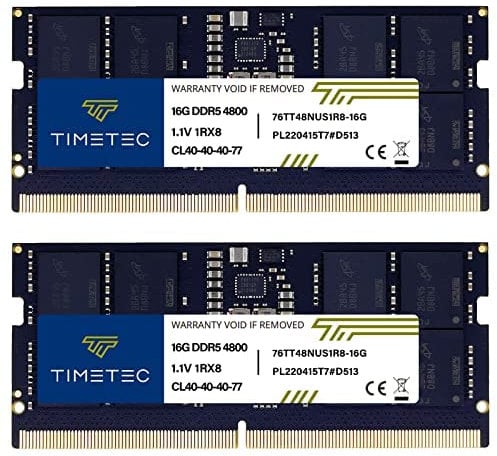 Timetec DDR5 4800MHz PC5-38400 sin búfer sin ECC 1.1V CL40 1Rx8 Rango único Módulo de Memoria RAM (32GB Kit(2x16GB) SODIMM)