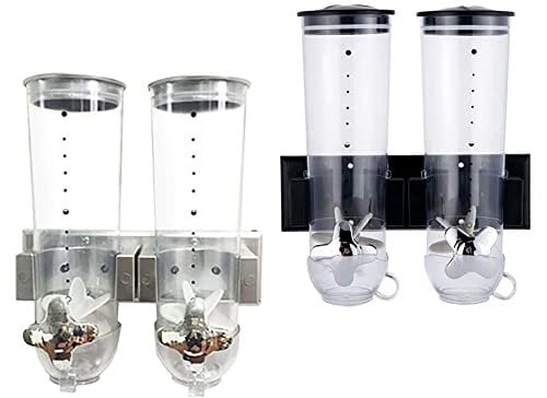 KIOPOWQ 3L Wandmontage Müslispender Cornflakes Behälter Doppelt Kornflakes Spender Reiskornspender Getreidespender Trockenfutter Aufbewahrungsbehälter (Silber)