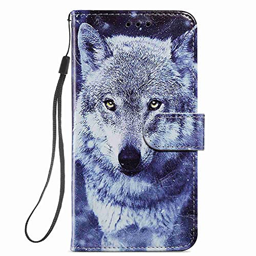 Draamvol for iPhone 14 Pro Case Phone Cover Protective PU Leather Flip Wallet Bag Card Slots TPU Bumper with Magnetic Clasp Viewing Stand Phone Cases for iPhone 14 Pro,White wolf