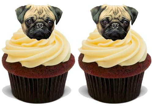30x PUG FACES Premium Edible Stand Up Rice Wafer Cake Toppers D2 PUGS DOG
