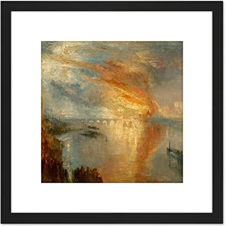 Artery8 Turner Burning Houses Lords Commons 1835 8X8 Inch Square Wooden Framed Wall Art Print Picture with Mount
