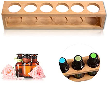 WishesMar 6 Slots Ätherisches Öl Halter Regal aus Bambus - Bietet Platz für 15ml 20ml 30ml ätherisches Öl-Flaschen - Aufbewahrungs Ständer Gestell Organisator für Ätherische Öle und Duftöle #D
