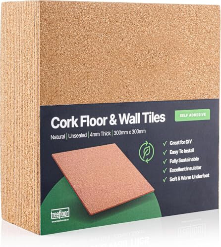 Treefloor Natural Self-Adhesive Cork Tiles - 300mm x 300mm x 4mm (Pack of 100)