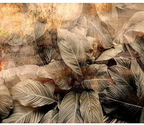 decomonkey Premium Fototapete Pflanzen 400x280 cm Tapete Fototapeten Vlies Tapeten Vliestapete Wandtapete moderne Wand Wandbild Schlafzimmer Wohnzimmer Laub Natur Botanik Vintage Retro Brun