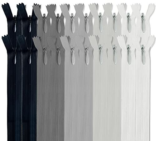 MARARDI [Packung 20] Unsichtbaren Reißverschlüssen [Grau] Nylon [60 cm] Nähen und Basteln zum Kleidung Taschen Stoff für Nähmaschine Patchwork Plastik Baumwolle Zipper mit Metallreißverschluss