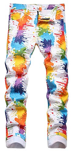 Baylvn Men's Casual Printed Slim Fit Jeans Skinny Denim Pants, C-paint, 28
