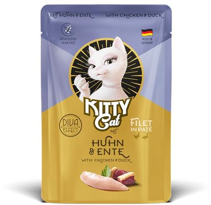 KITTY Cat Filet in Paté Huhn & Ente, 6 x 85 g, Gourmet Nassfutter für Katzen, feinstes Katzenfutter mit Taurin, Lachsöl und Grünlippmuschel, getreidefrei mit extra viel Fleisch, Made in Germany