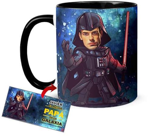 Kembilove Taza personalizada con caricatura y nombre para Papá - Tazas para padres - Tazas originales para regalar - Día del Padre regalos - Tazas desayuno en cerámica 350ML (Star wars)
