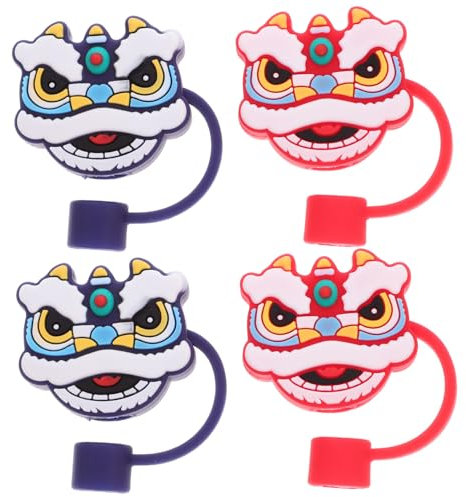 Alipis 4pcs Cute Lion Head Straw Covers Reusable Drinking Straw Tips Safe Reliable Colorful Plug for Themed Parties Birthdays and Ceremonies Adorable Animal Design for Boys and Girls